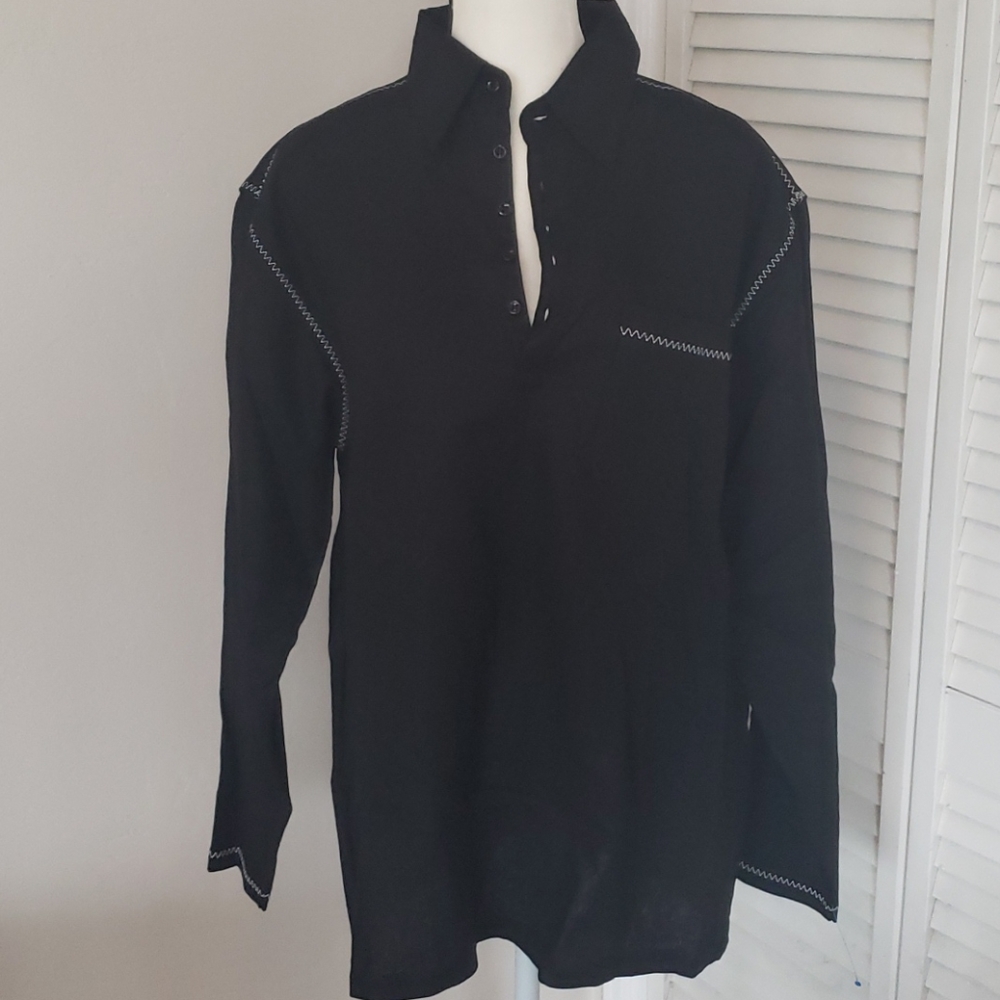 SICURA Black Linen Pull over Shirt, Medium